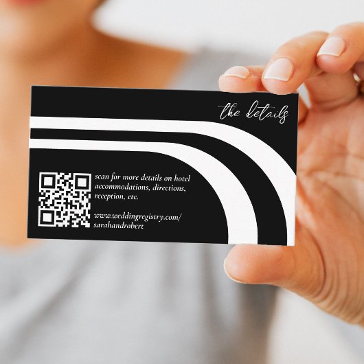 Gebogen streep boog zwart & wit bruiloft detail informatiekaartje