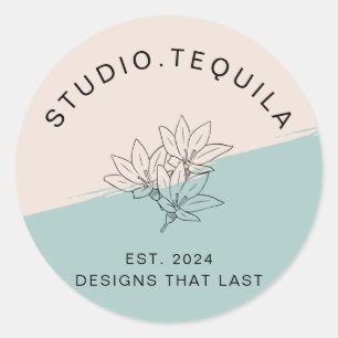 Gebogen tekst Logo in grijs en beige Ronde Sticker