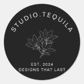 Gebogen tekst Logo in grijs en beige zwart Ronde Sticker (Voorkant)