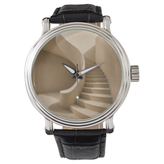 Gebogen Trap Minimalistische Beige Horloge (Voorkant)