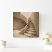 Gebogen Trap Minimalistische Beige Wandklok (Huis)