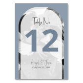 Gebogen trouwfoto minimalistisch stoffig blauw kaart (Achterkant)