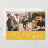 Gebogen typografie Multi foto Geel Save The Date (Voorkant)