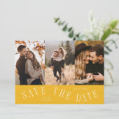 Gebogen typografie Multi foto Geel Save The Date (Staand voorkant)