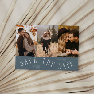 Gebogen typografie multi foto leisteenblauw save the date