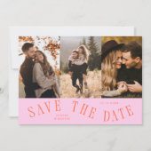 Gebogen typografie multi foto oranje roze save the date (Voorkant)