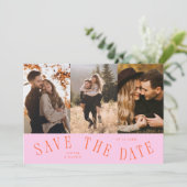 Gebogen typografie multi foto oranje roze save the date (Staand voorkant)