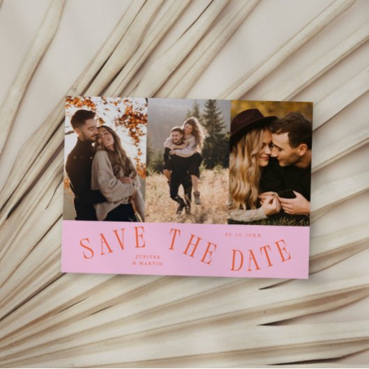 Gebogen typografie multi foto oranje roze save the date