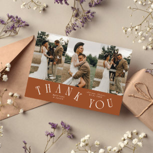 Gebogen typografie Terracotta Trouwen Multi Foto Bedankkaart