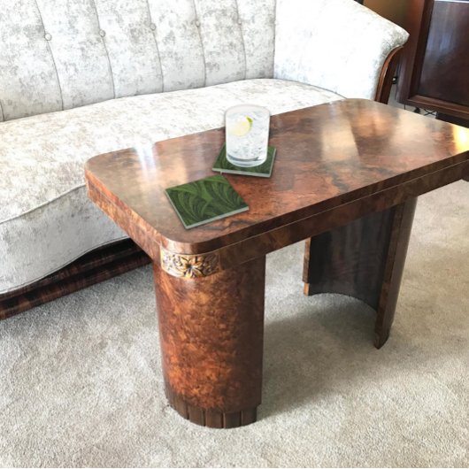 Gebogen ventilator rijk groen glazen onderzetter