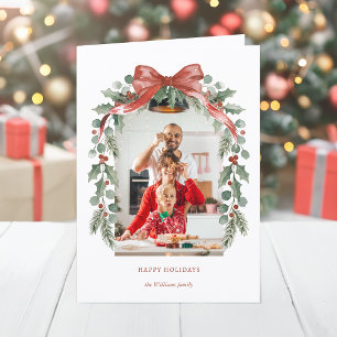 Gebogen waterverf Kerstboog met Hulst Foto Feestdagen Kaart