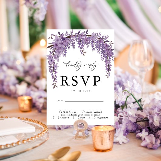 Gebogen Wisteria Branch Bloemen Huwelijk RSVP Kaar
