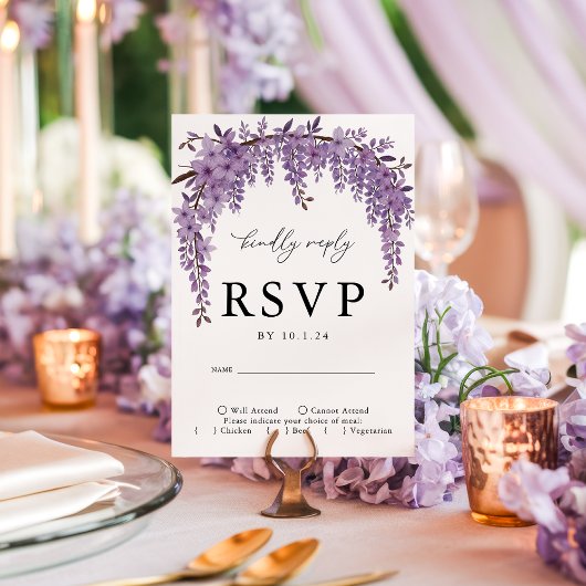Gebogen Wisteria Branch Bloemen Huwelijk RSVP Kaar