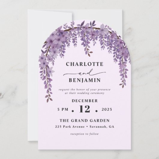 Gebogen Wisteria Branch Bloementuin Trouwen Kaart (Voorkant)