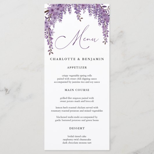 Gebogen Wisteria Branch Bloementuin Trouwen Menu (Voorkant)