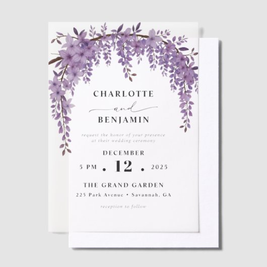 Gebogen Wisteria Branch Bloementuin Trouwen Vellum Uitnodigingen (Offset)