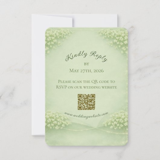 Gebogen zachte groene trouw RSVP kaart (Voorkant)