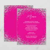 Gebogen Zilveren Glitter Heet Roze Menu (Voorkant / Achterkant)