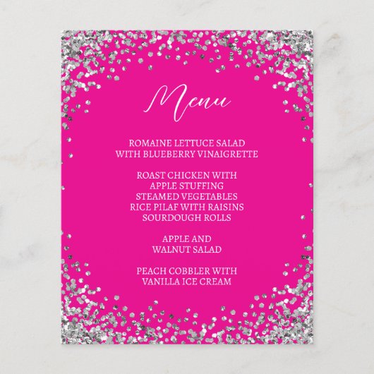 Gebogen Zilveren Glitter Heet Roze Menu (Voorkant)