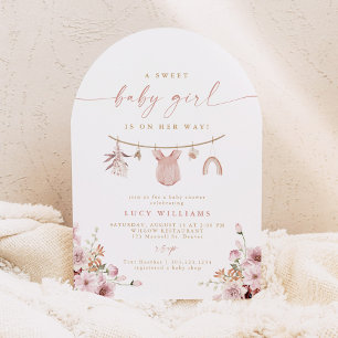 Gebogen Zoete Baby Meisje Waslijn Baby Shower Kaart