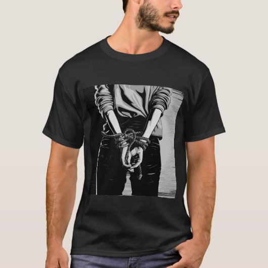 Gebonden handen shibari BW illustratie T-shirt (Voorkant)