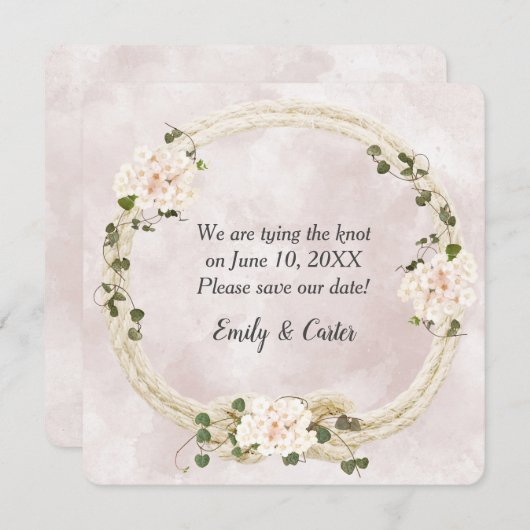 Gebonden touw met Hydrangea boeketten Save The Date (Voorkant / Achterkant)