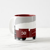 Geboortdag 50th of andere geschenk voor treinen in tweekleurige koffiemok (Voorkant links)