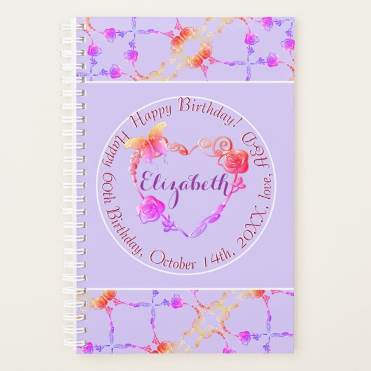 Geboortdag/Aangepaste Roos hartplank Planner (Voorkant)