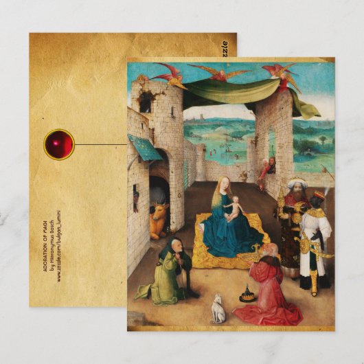 GEBOORTE, AANBIDDING DER WIJZEN door BOSCH Kerstmi Briefkaart (Voorkant / Achterkant)