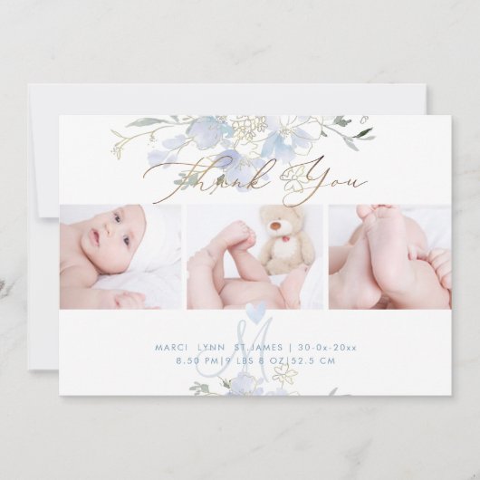 Geboorte aankondiging + douche dank u blauwe zoete (Voorkant)