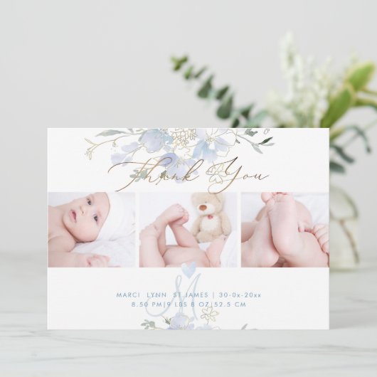 Geboorte aankondiging + douche dank u blauwe zoete (Staand voorkant)