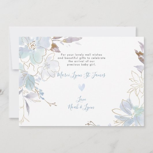 Geboorte aankondiging + douche dank u blauwe zoete (Achterkant)