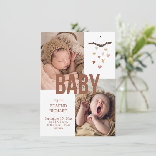 Geboorte aankondiging foto Baby shower dank u (Staand voorkant)