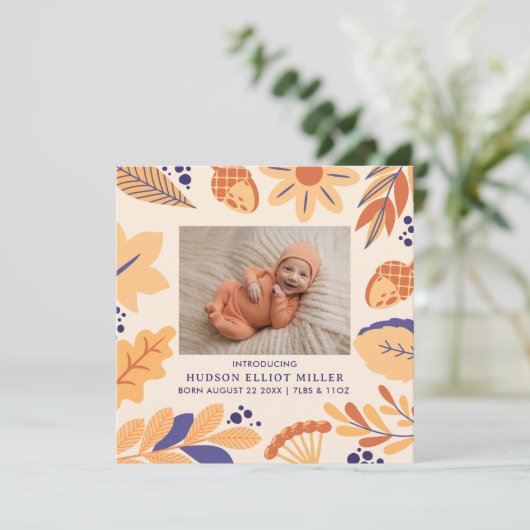 Geboorte Aankondiging Herfst Rustieke Boho Square  (Staand voorkant)