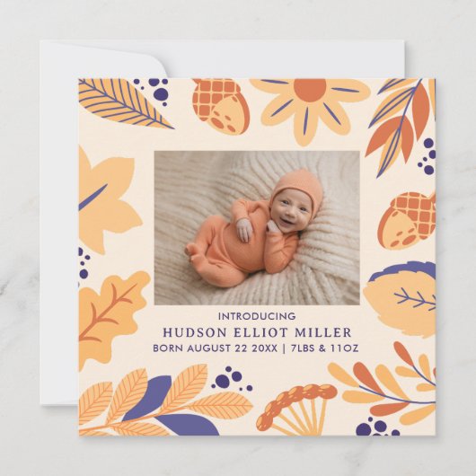 Geboorte Aankondiging Herfst Rustieke Boho Square  (Voorkant)