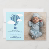 Geboorte aankondiging Hete Luchtballon Blauwe Kaar (Voorkant)