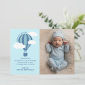 Geboorte aankondiging Hete Luchtballon Blauwe Kaar (Staand voorkant)