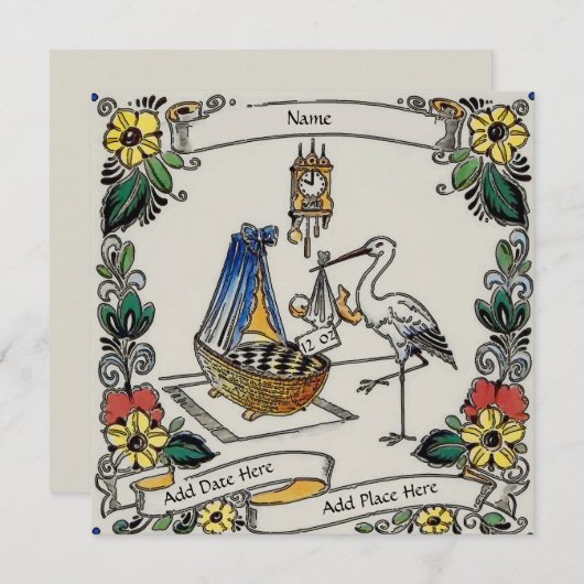 Geboorte aankondiging Kaart, personaliseren, tekst (Voorkant / Achterkant)