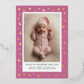 Geboorte Aankondiging Maan & Sterren Lila Folie Ka (Voorkant)