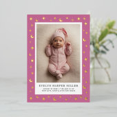 Geboorte Aankondiging Maan & Sterren Lila Folie Ka (Staand Voorkant)