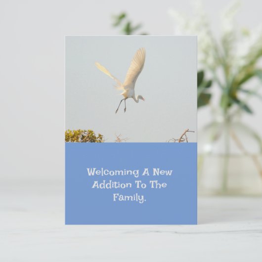 Geboorte aankondiging met Flying Stork. (Staand voorkant)