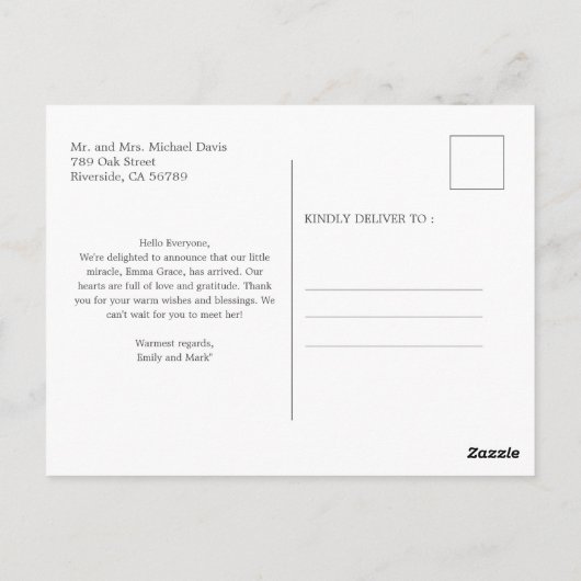 Geboorte aankondiging Pasgeborene eenvoudig met fo Briefkaart (Achterkant)