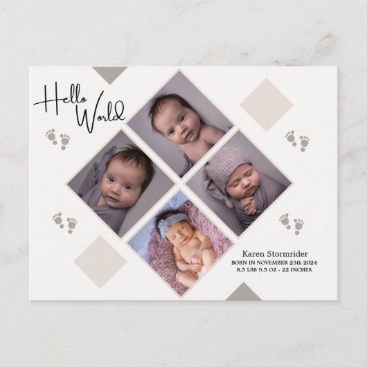 Geboorte aankondiging Pasgeborene eenvoudig met fo Briefkaart (Voorkant)