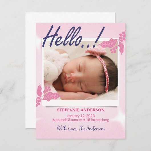 Geboorte Aankondiging Personaliseer Kaart (Voorkant / Achterkant)