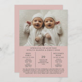 Geboorte Aankondiging Preemie Twins NICU Roze Kaar (Voorkant / Achterkant)