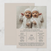Geboorte Aankondiging Preemie Twins NICU Taupe Kaa (Voorkant / Achterkant)