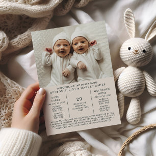 Geboorte Aankondiging Preemie Twins NICU Taupe Kaa