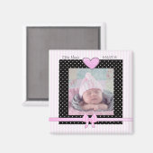 Geboorte Aankondiging Roze Baby Meisje Magnet (Voorkant / Achterkant)
