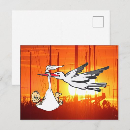 Geboorte Aankondiging Stork & Baby DIY Briefkaart (Voorkant / Achterkant)