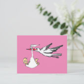 Geboorte Aankondiging Stork & Baby Meisje Briefkaa Briefkaart (Staand voorkant)